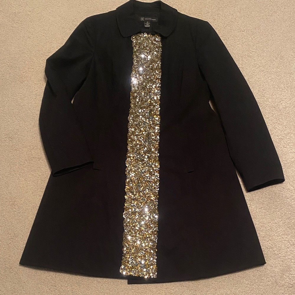 INC International Concepts Black & Gold Sequin A-line  peacoat or trench coat